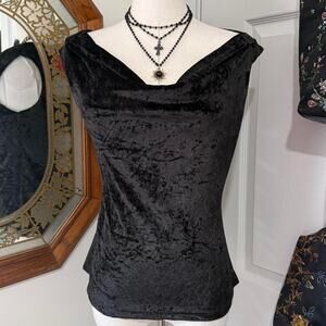The Limited Black Crushed Velvet Cowl Neck Romantic Goth Witchy Top M/S
